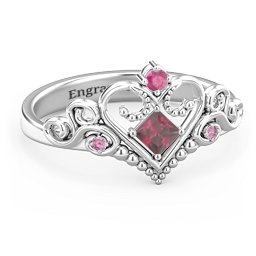 Fairytale Princess Tiara Ring in 925 Sterling Silver with Ruby and Red Premium Zirconia