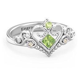 Fairytale Princess Tiara Ring in 925 Sterling Silver with Peridot and Fancy Yellow Premium Zirconia