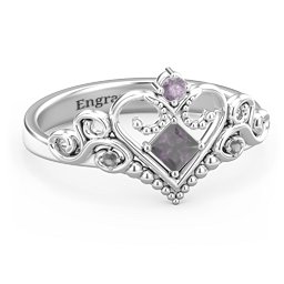 Fairytale Princess Tiara Ring in 925 Sterling Silver with Alexandrite and Black Premium Zirconia