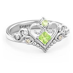 Fairytale Princess Tiara Ring in 925 Sterling Silver with Peridot and Fancy Yellow Premium Zirconia