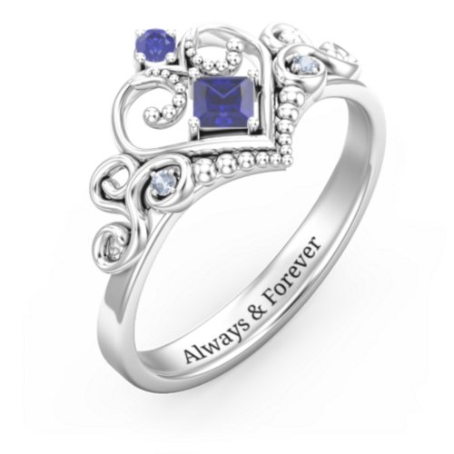 Fairytale Princess Tiara Ring – Sterling Silver with Blue Sapphire and Fancy Blue Premium Zirconia
