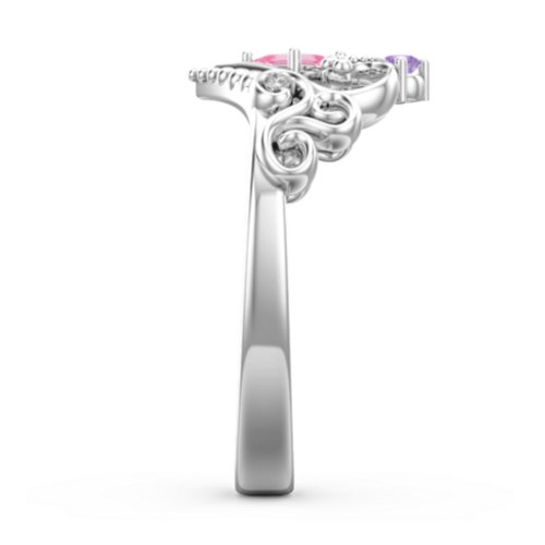 Fairytale Princess Tiara Ring – Sterling Silver with Pink Tourmaline, Amethyst, and White Premium Zirconia