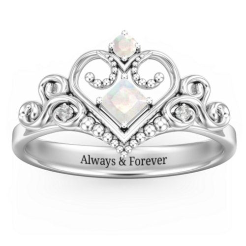 Fairytale Princess Tiara Ring – Sterling Silver with Opal and White Premium Zirconia