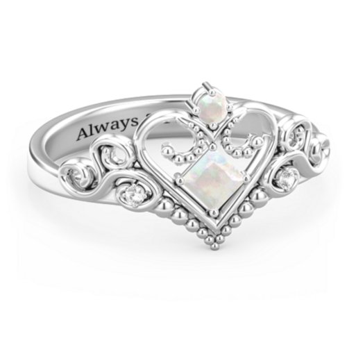 Fairytale Princess Tiara Ring – Sterling Silver with Opal and White Premium Zirconia