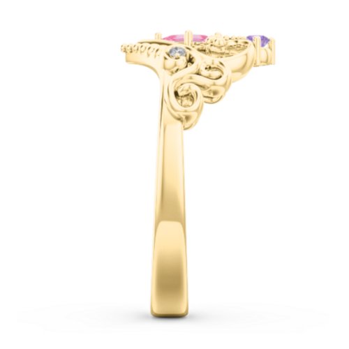 Fairytale Princess Tiara Ring – 10K Yellow Gold with Pink Tourmaline, Amethyst, and White Premium Zirconia