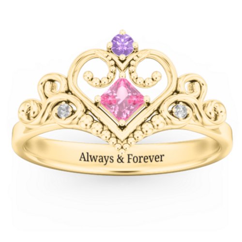 Fairytale Princess Tiara Ring – 10K Yellow Gold with Pink Tourmaline, Amethyst, and White Premium Zirconia