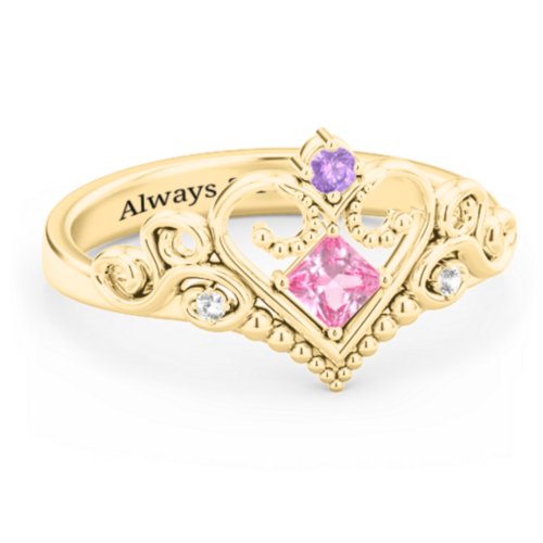 Fairytale Princess Tiara Ring – 10K Yellow Gold with Pink Tourmaline, Amethyst, and White Premium Zirconia