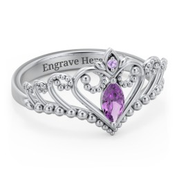 Heart Tiara Ring with Marquise Gemstone in 925 Sterling Silver with Amethyst, Amethyst Premium Zirconia, and Cubic Zirconia