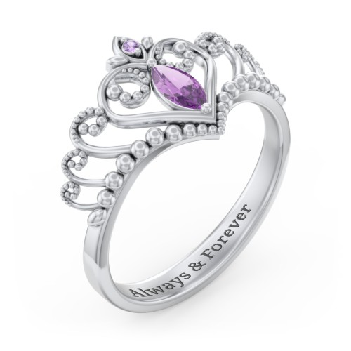 Heart Tiara Ring with Marquise Gemstone – Sterling Silver with Amethyst and Amethyst Premium Zirconia