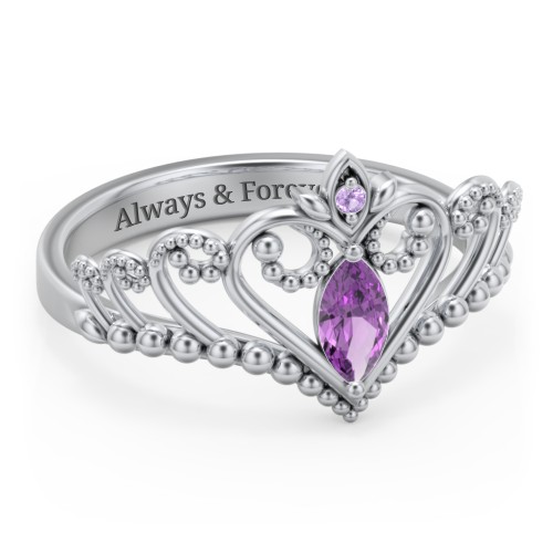 Heart Tiara Ring with Marquise Gemstone – Sterling Silver with Amethyst and Amethyst Premium Zirconia