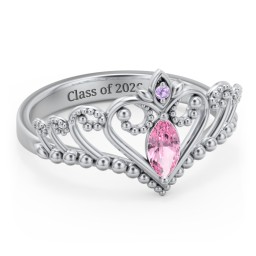Heart Tiara Ring with Marquise Gemstone in 925 Sterling Silver with Pink Tourmaline, Amethyst, and Cubic Zirconia
