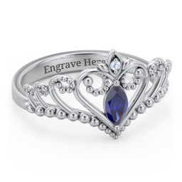 Heart Tiara Ring with Marquise Gemstone in 925 Sterling Silver with Blue Sapphire, Fancy Blue Premium Zirconia, and Cubic Zirconia