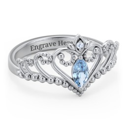 Heart Tiara Ring with Marquise Gemstone in 925 Sterling Silver with Blue Topaz, Fancy Blue Premium Zirconia, and Cubic Zirconia