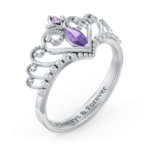 Heart Tiara Ring with Marquise Gemstone – Sterling Silver with Amethyst and Amethyst Premium Zirconia