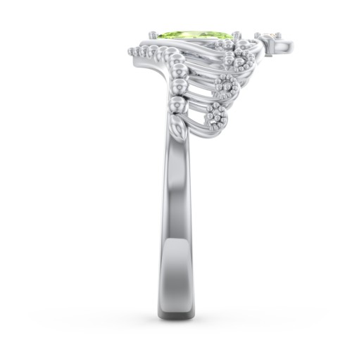 Heart Tiara Ring with Marquise Gemstone – Sterling Silver with Peridot and Fancy Yellow Premium Zirconia