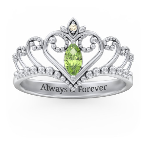 Heart Tiara Ring with Marquise Gemstone – Sterling Silver with Peridot and Fancy Yellow Premium Zirconia