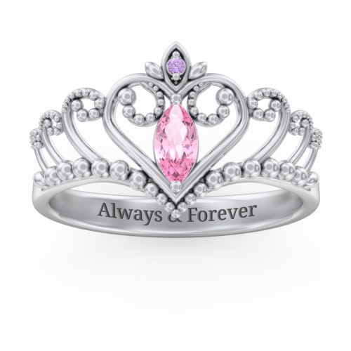Heart Tiara Ring with Marquise Gemstone – Sterling Silver with Pink Tourmaline and Amethyst Premium Zirconia