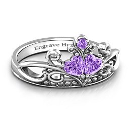 Ever Enchanted Double Heart Tiara Ring in 925 Sterling Silver with Amethyst