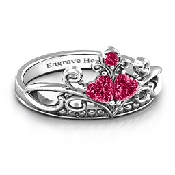 Ever Enchanted Double Heart Tiara Ring in 925 Sterling Silver with Ruby