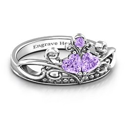 Ever Enchanted Double Heart Tiara Ring in 925 Sterling Silver with Amethyst