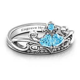 Ever Enchanted Double Heart Tiara Ring in 925 Sterling Silver with Blue Topaz