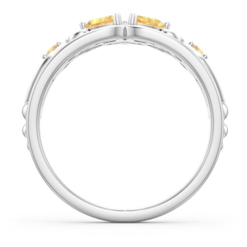 Engravable Double Heart Gemstone Tiara Ring with Accents – Sterling Silver with Citrine