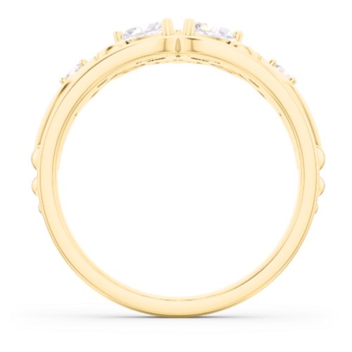 Engravable Double Heart Gemstone Tiara Ring with Accents – 10K Yellow Gold with Diamond and Cubic Zirconia