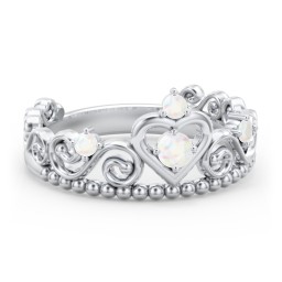 Multi Gemstone Tiara Ring with Scroll and Bead Detailing