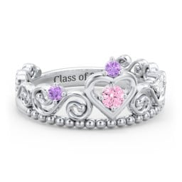 Multi Gemstone Tiara Ring with Scroll and Bead Detailing