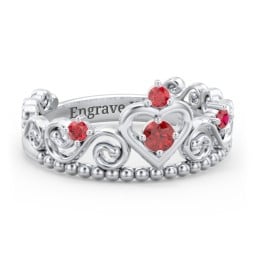 Multi Gemstone Tiara Ring with Scroll and Bead Detailing