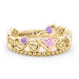 Multi Gemstone Tiara Ring with Scroll and Bead Detailing