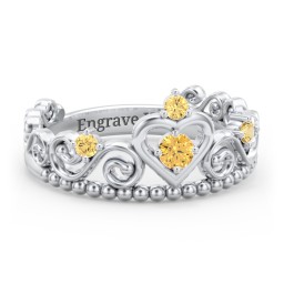 Multi Gemstone Tiara Ring with Scroll and Bead Detailing in 925 Sterling Silver with Citrine