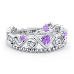 Multi Gemstone Tiara Ring with Scroll and Bead Detailing in 925 Sterling Silver with Amethyst