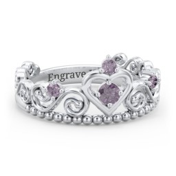 Multi Gemstone Tiara Ring with Scroll and Bead Detailing in 925 Sterling Silver with Alexandrite