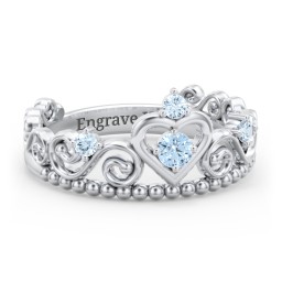 Multi Gemstone Tiara Ring with Scroll and Bead Detailing in 925 Sterling Silver with Blue Topaz