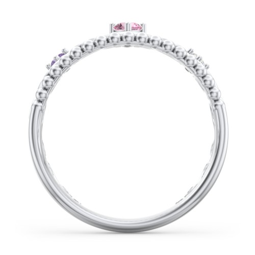 Multi Gemstone Tiara Ring with Scroll and Bead Detailing – Sterling Silver with Pink Tourmaline, Amethyst, and Cubic Zirconia