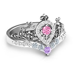 Queen Of My Heart Tiara Ring in 925 Sterling Silver with Pink Tourmaline, Amethyst, Cubic Zirconia, and White Premium Zirconia