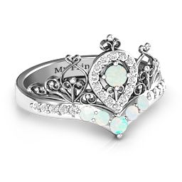 Queen Of My Heart Tiara Ring in 925 Sterling Silver with Opal and White Premium Zirconia