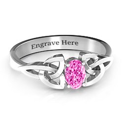 Trinity Knot Oval Gemstone Ring in 925 Sterling Silver with Pink Tourmaline, Amethyst, and Cubic Zirconia