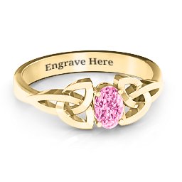Trinity Knot Oval Gemstone Ring in 14K Solid Yellow Gold with Pink Tourmaline, Amethyst, and Cubic Zirconia