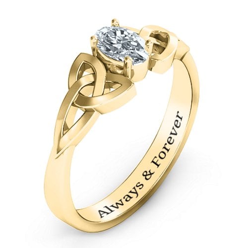 Trinity Knot Oval Gemstone Ring – 10K Yellow Gold with Diamond