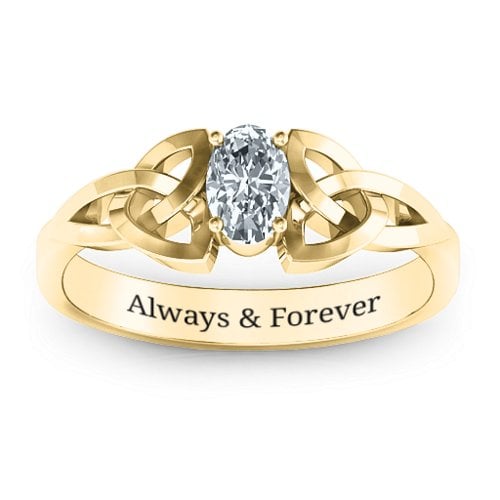 Trinity Knot Oval Gemstone Ring – 10K Yellow Gold with Diamond