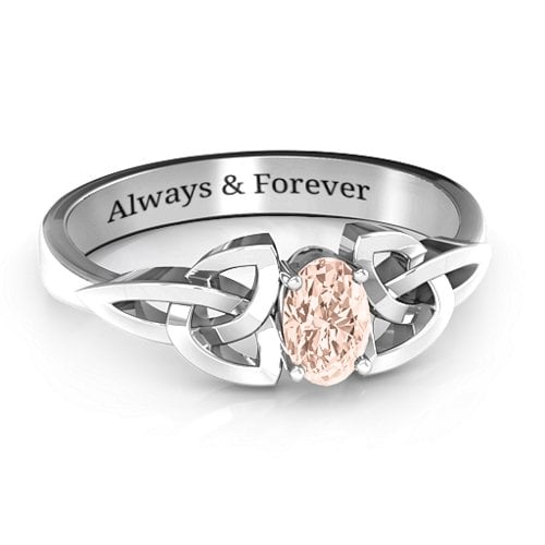 Trinity Knot Oval Gemstone Ring – Sterling Silver with Morganite