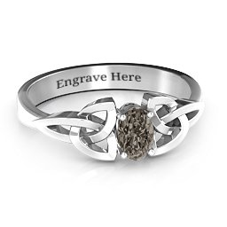 Trinity Knot Oval Gemstone Ring in 925 Sterling Silver with Smokey Quartz, Amethyst, and Cubic Zirconia