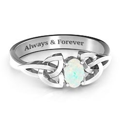 Trinity Knot Oval Gemstone Ring in 925 Sterling Silver with Opal, Amethyst, and Cubic Zirconia