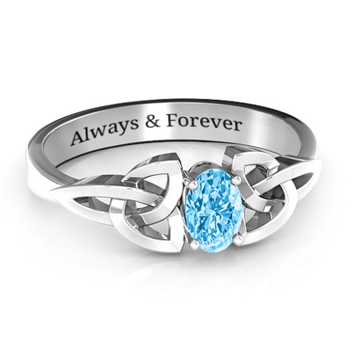 Trinity Knot Oval Gemstone Ring – Sterling Silver with Blue Topaz