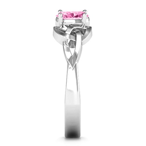 Trinity Knot Oval Gemstone Ring – 10K White Gold with Pink Tourmaline