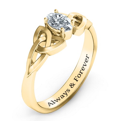 Trinity Knot Oval Gemstone Ring – 10K Yellow Gold with Diamond