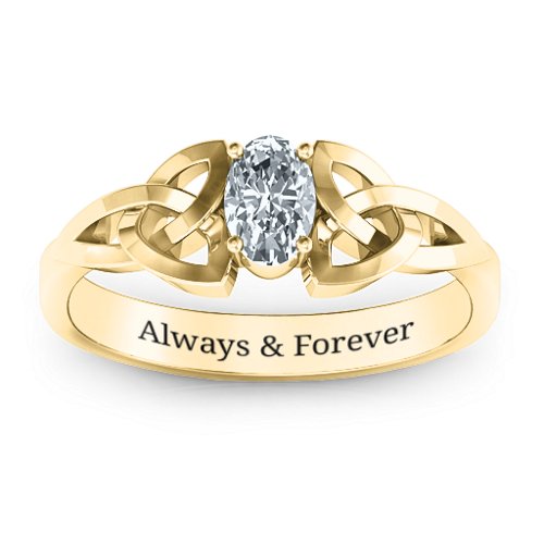 Trinity Knot Oval Gemstone Ring – 10K Yellow Gold with Diamond