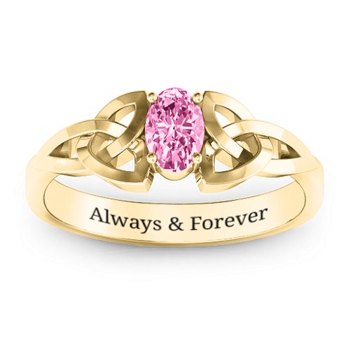 Trinity Knot Oval Gemstone Ring – 10K Yellow Gold with Pink Tourmaline